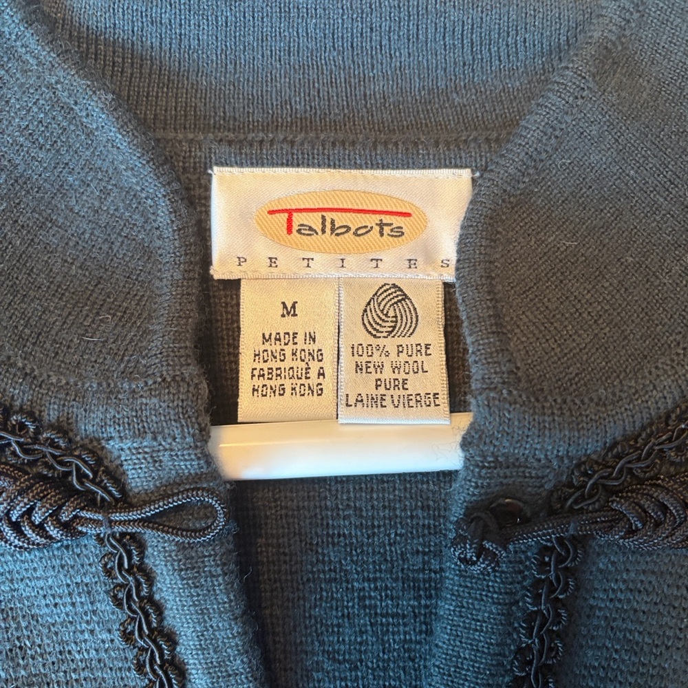 Talbots Teal Cardigan with Black Trim - Picture 3 of 7